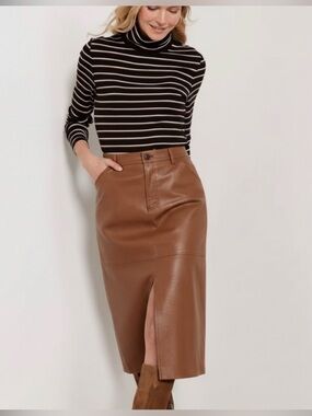 NWT Sanctuary Triple Threat‎ Tan faux Leather Skirt midi size 26